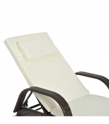 Outdoor Rattan Sun Lounger Brown Steel Frame Polyester 200L x 73W x 72-103H cm