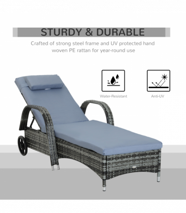 Adjustable Rattan Sun Lounger Outdoor Recliner w/ Cushion Garden Pool