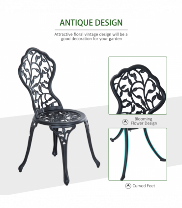 Cast Aluminium 3 Pcs Bistro Set-Black