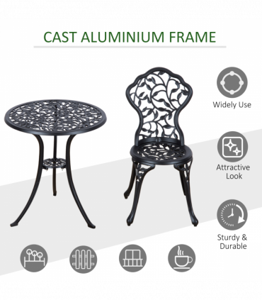 Cast Aluminium 3 Pcs Bistro Set-Black
