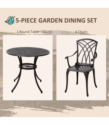 Cast Aluminium 4-Seater Outdoor Garden Table & Chair Set