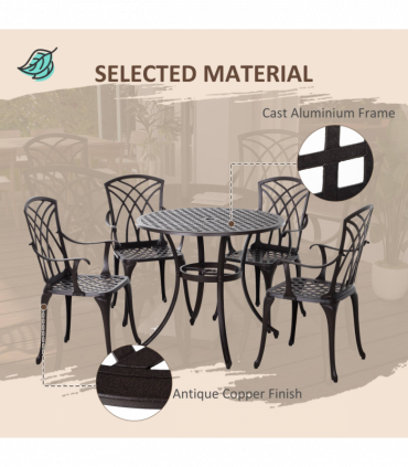 Cast Aluminium 4-Seater Outdoor Garden Table & Chair Set