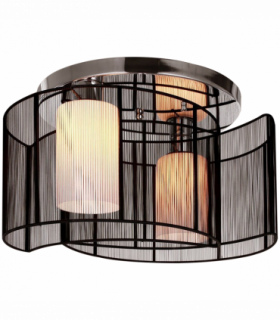 Chandelier, Fabric, Cream white, Black, 40x25H cm, Chrome/Fabric-Black