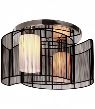 Chandelier, Fabric, Cream white, Black, 40x25H cm, Chrome/Fabric-Black