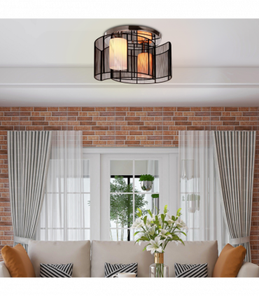 Chandelier, Fabric, Cream white, Black, 40x25H cm, Chrome/Fabric-Black