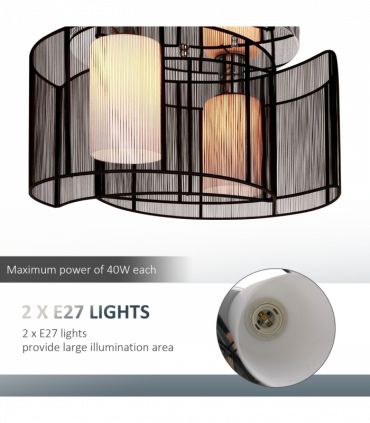 Chandelier, Fabric, Cream white, Black, 40x25H cm, Chrome/Fabric-Black