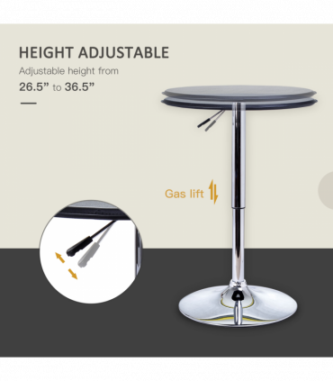 Chrome Steel Height Adjustable Round Bar Table Dinning Table Black