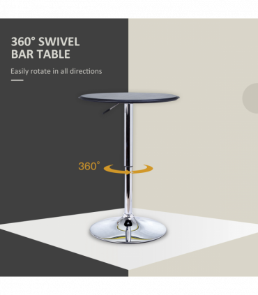 Chrome Steel Height Adjustable Round Bar Table Dinning Table Black