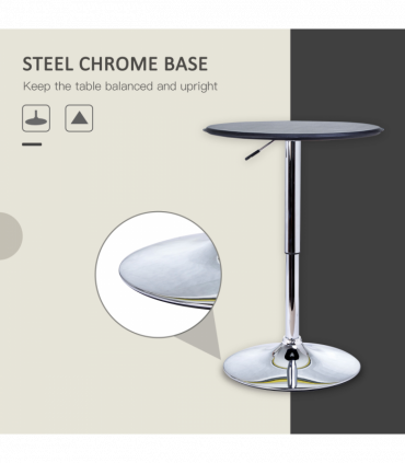 Chrome Steel Height Adjustable Round Bar Table Dinning Table Black