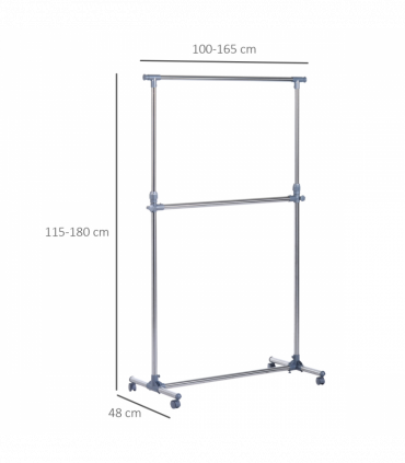 Clothes Hanger W/Wheels, Heavy Duty-Silver/Grey