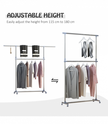 Clothes Hanger W/Wheels, Heavy Duty-Silver/Grey