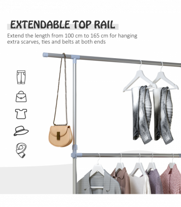 Clothes Hanger W/Wheels, Heavy Duty-Silver/Grey