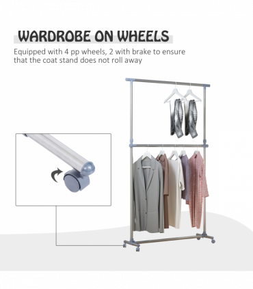 Clothes Hanger W/Wheels, Heavy Duty-Silver/Grey