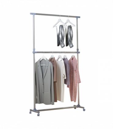 Clothes Hanger W/Wheels, Heavy Duty-Silver/Grey