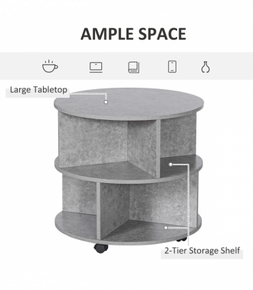 Coffee Table, 2-Tier, ?60x39.5H cm-Cement Colour
