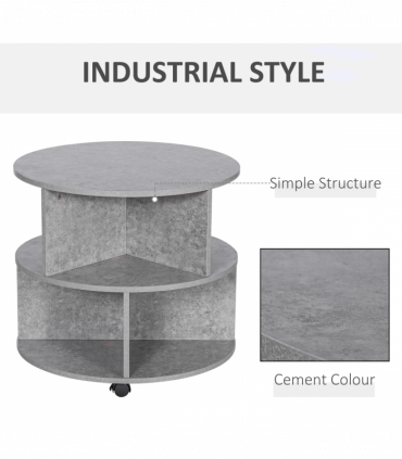 Coffee Table, 2-Tier, ?60x39.5H cm-Cement Colour