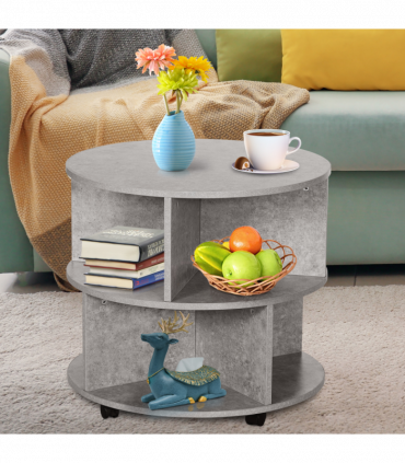 Coffee Table, 2-Tier, ?60x39.5H cm-Cement Colour