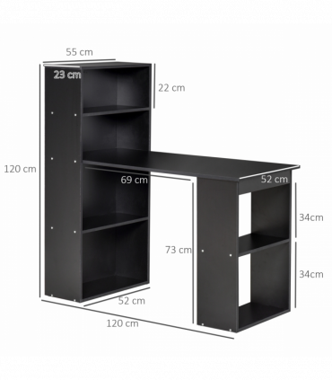 Computer Desk, 120Lx55Dx120H cm - Black, Space saving design, Particle board
