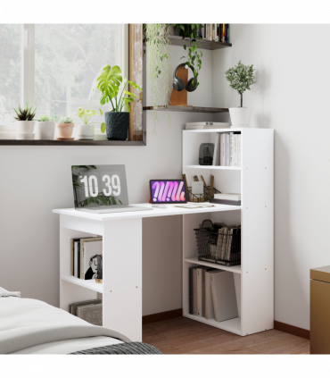 Computer Desk, White, 120L x 55D x 120H cm, Particle board, Space saving design