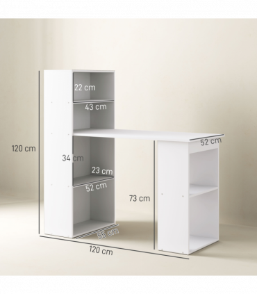 Computer Desk, White, 120L x 55D x 120H cm, Particle board, Space saving design