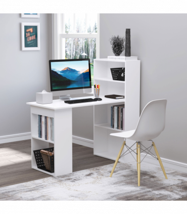 Computer Desk, White, 120L x 55D x 120H cm, Particle board, Space saving design