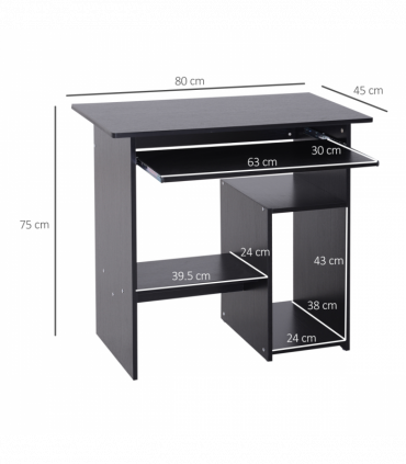 Computer Desk, 73.5H cm-Black, Particleboard, 80L x 45W x 73.5H cm