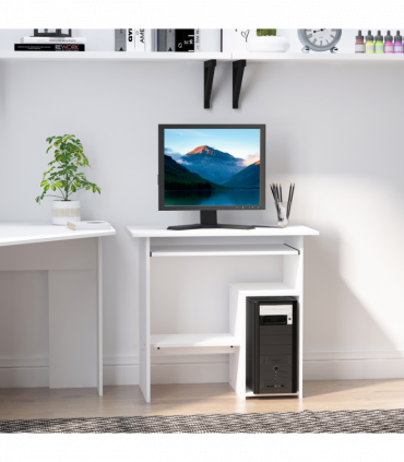 Computer Desk, 73.5H cm-White, Thick particleboard, 80L x 45W, Melamine Surface