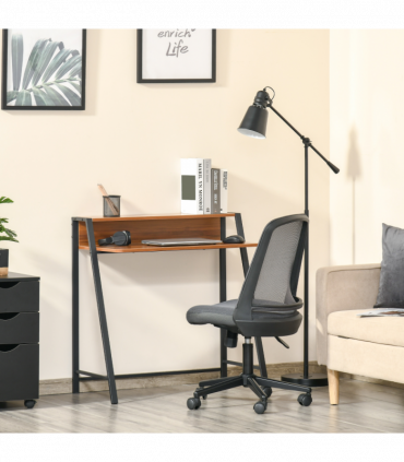 Computer Table, 84Lx45Wx85H cm-Walnut Colour, Two-tier design, Steel Frame
