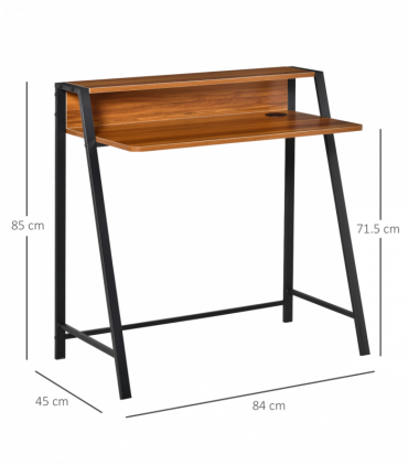 Computer Table, 84Lx45Wx85H cm-Walnut Colour, Two-tier design, Steel Frame