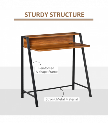 Computer Table, 84Lx45Wx85H cm-Walnut Colour, Two-tier design, Steel Frame