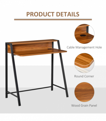 Computer Table, 84Lx45Wx85H cm-Walnut Colour, Two-tier design, Steel Frame