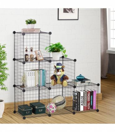 DIY 6 Cube Wire Storage Cabinet Organiser, 111L x 37W x 111Hcm-Black
