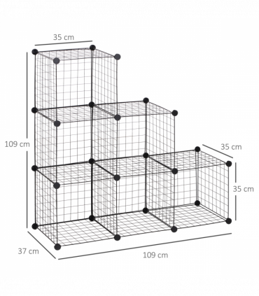 DIY 6 Cube Wire Storage Cabinet Organiser, 111L x 37W x 111Hcm-Black
