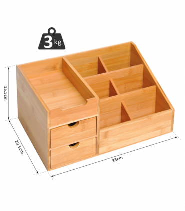 Desktop Organiser Bamboo Natural wood finish 33L x 20.5W x 15.5Hcm