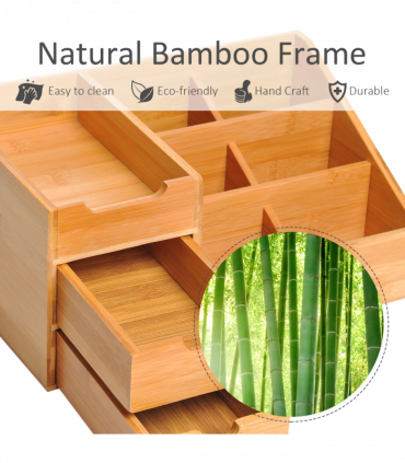 Desktop Organiser Bamboo Natural wood finish 33L x 20.5W x 15.5Hcm