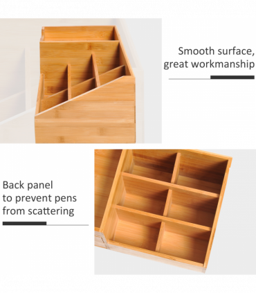 Desktop Organiser Bamboo Natural wood finish 33L x 20.5W x 15.5Hcm