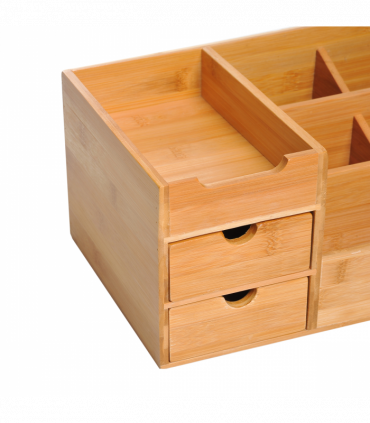 Desktop Organiser Bamboo Natural wood finish 33L x 20.5W x 15.5Hcm