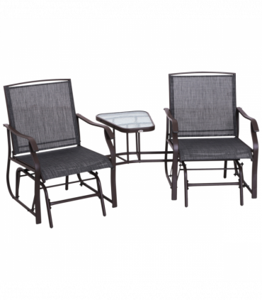 Double Glider Rocking Chairs Garden Table High Back Conversation Duo Set