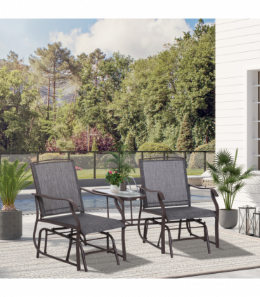 Double Glider Rocking Chairs Garden Table High Back Conversation Duo Set