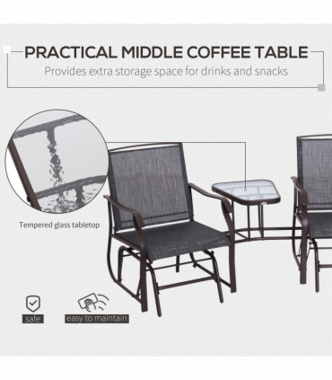 Double Glider Rocking Chairs Garden Table High Back Conversation Duo Set