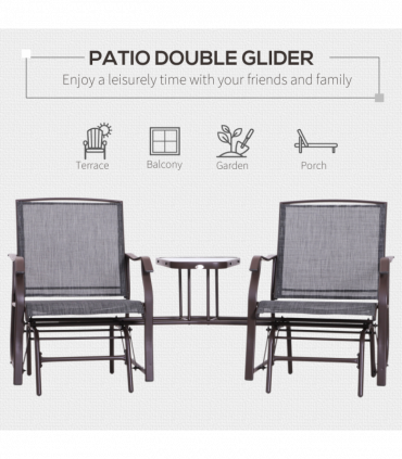 Double Glider Rocking Chairs Garden Table High Back Conversation Duo Set