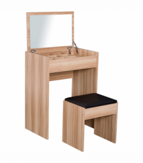 Dressing Table Set with Mirror & Stool-Wood 60.2cmx40.2cmx79cm Wood Grain