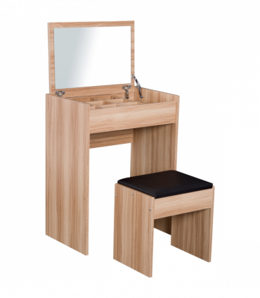Dressing Table Set with Mirror & Stool-Wood 60.2cmx40.2cmx79cm Wood Grain