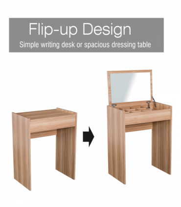 Dressing Table Set with Mirror & Stool-Wood 60.2cmx40.2cmx79cm Wood Grain