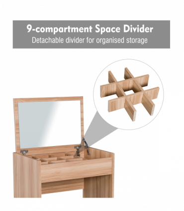 Dressing Table Set with Mirror & Stool-Wood 60.2cmx40.2cmx79cm Wood Grain