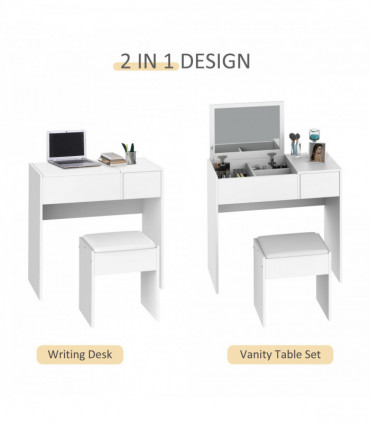 Dressing Table With Padded Stool-White Particle Wood 80cmx40cmx79cm