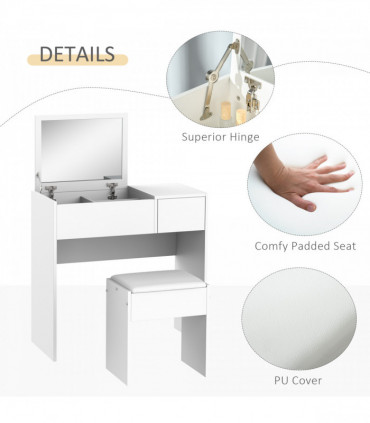 Dressing Table With Padded Stool-White Particle Wood 80cmx40cmx79cm