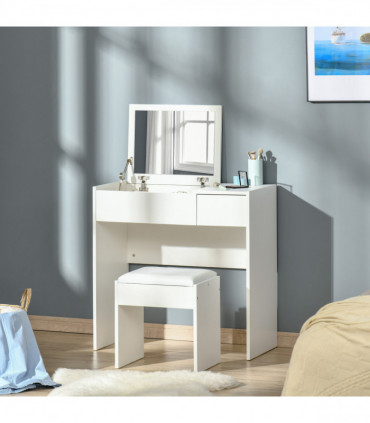 Dressing Table With Padded Stool-White Particle Wood 80cmx40cmx79cm