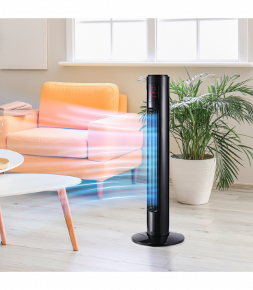 Fan Tower 32x96H cm Black Oscillating 3 Speeds 3 Modes 70-degree LED Panel Timer