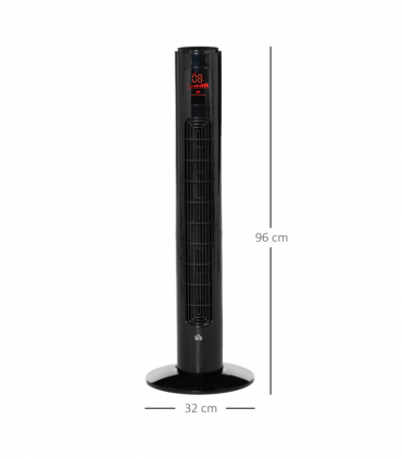 Fan Tower 32x96H cm Black Oscillating 3 Speeds 3 Modes 70-degree LED Panel Timer